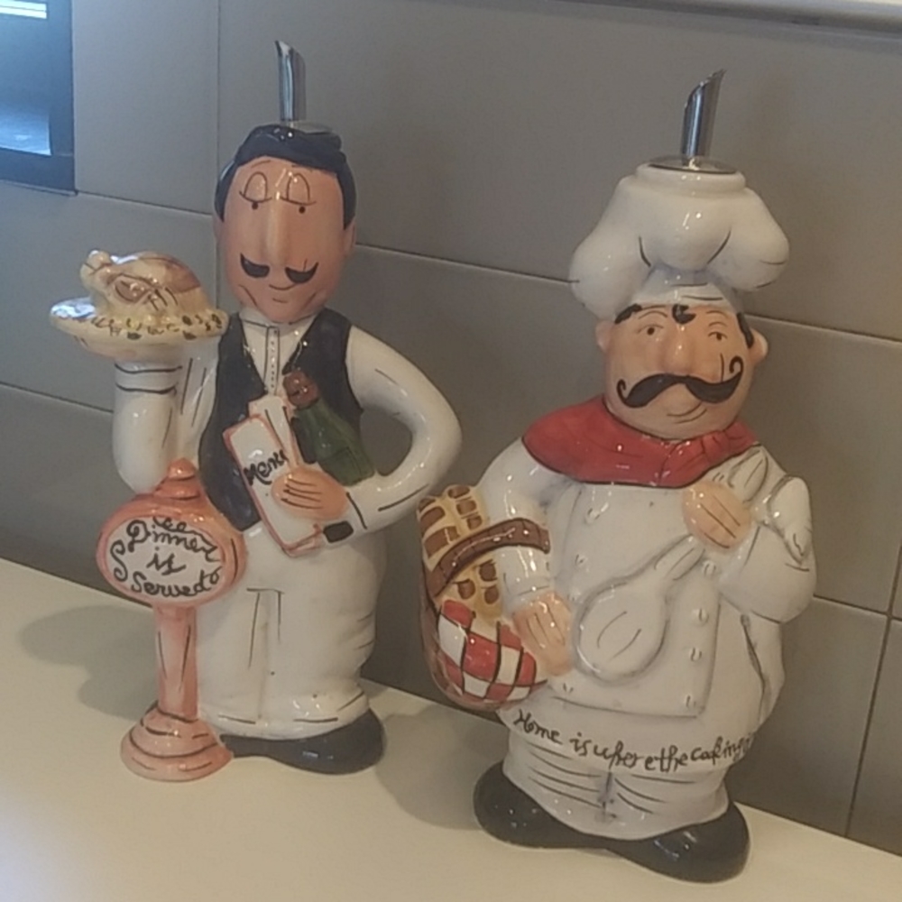 Set Of Two Chef Oil And Vinegar Servers Marked JLC